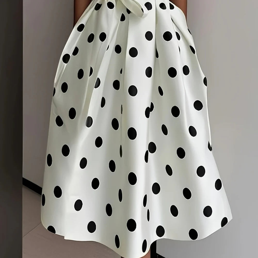Frieda – Sleeveless Polka Dot Midi Dress with V-Neck and Pockets