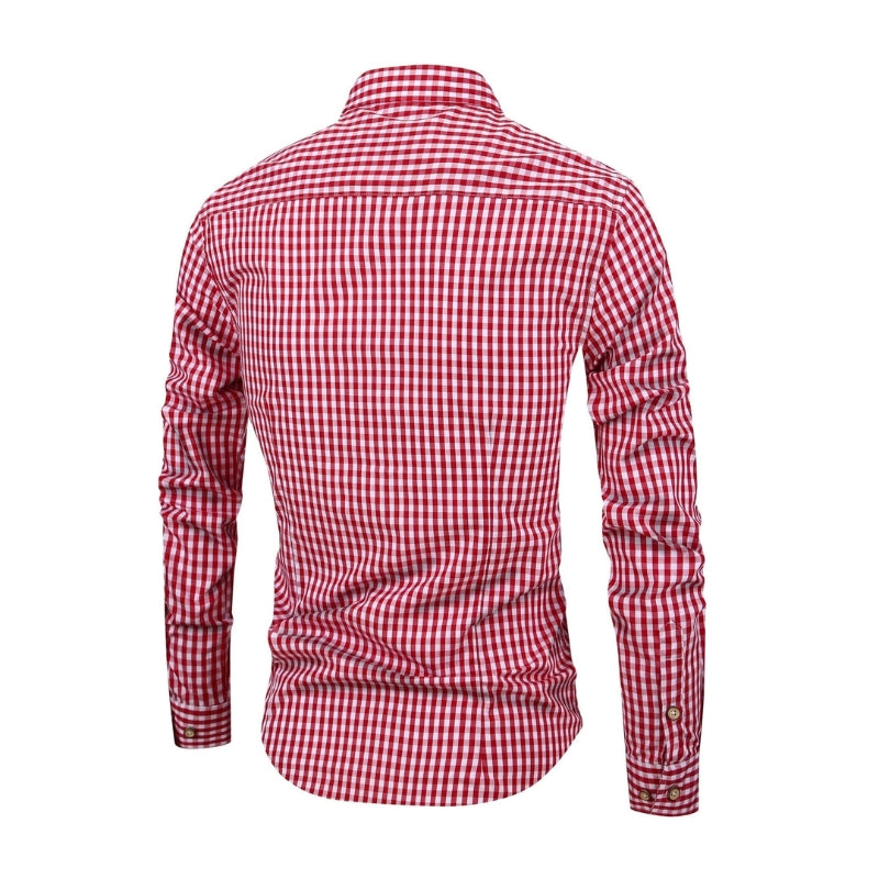 Ethan – Long Sleeve Button-Down Shirt with Gingham Check Pattern