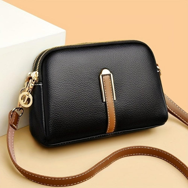 Evelisse – Leather Shoulder Bag with Adjustable Strap and Zipper Closure