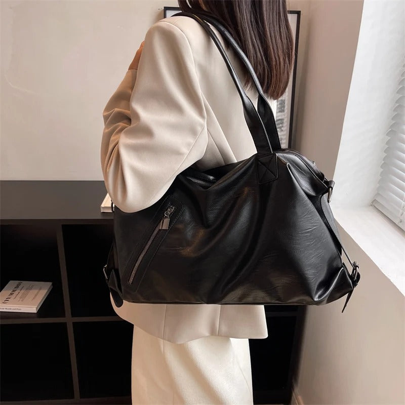 Sabina - Leather Tote Bag with Multiple Pockets and Zipper Closure