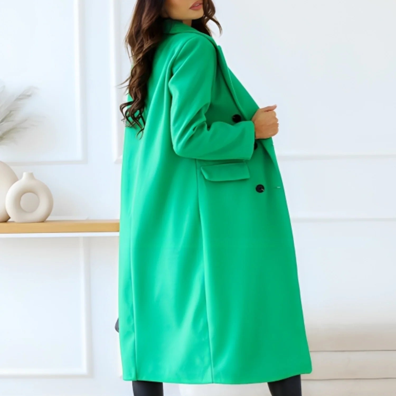 Amalia – Wool Blend Winter Coat With Lining and Button Closure