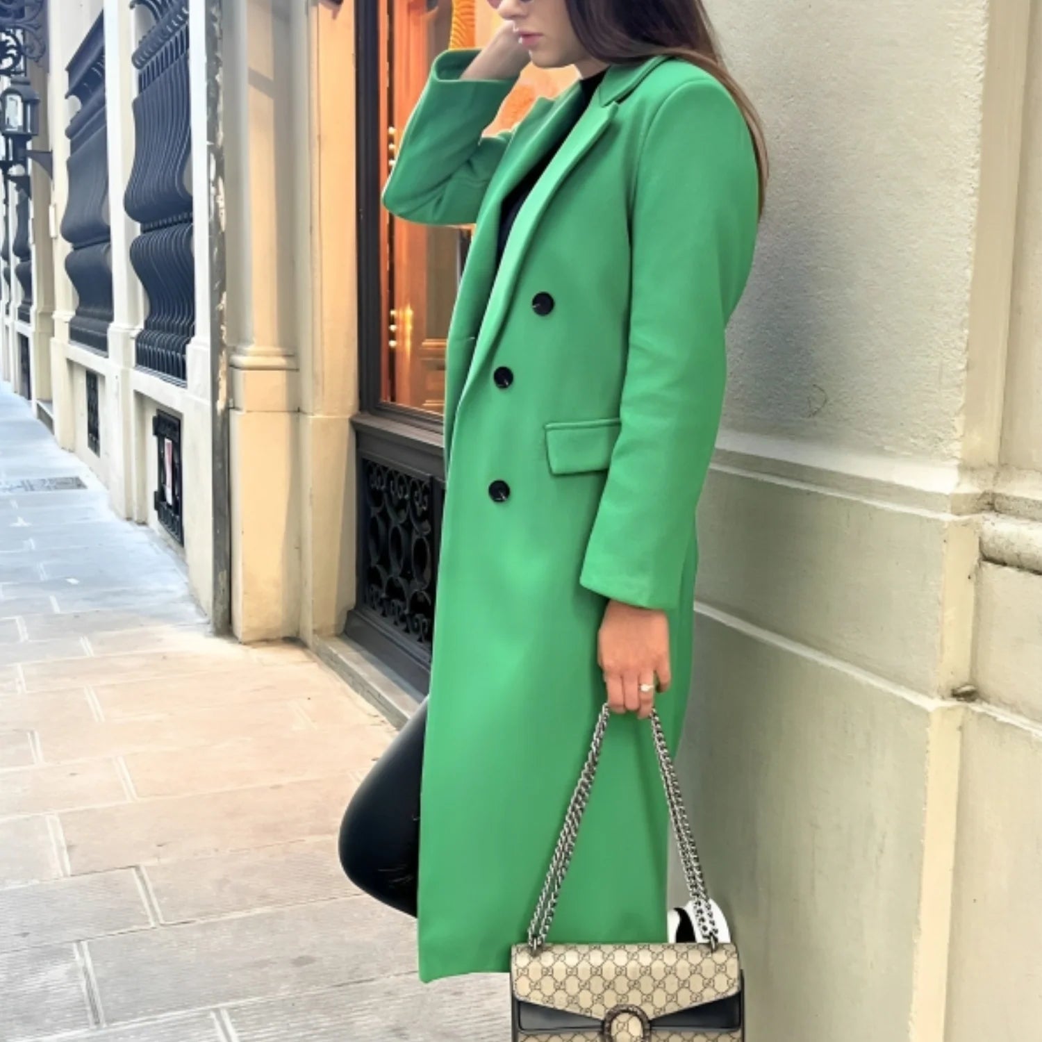 Amalia – Wool Blend Winter Coat With Lining and Button Closure