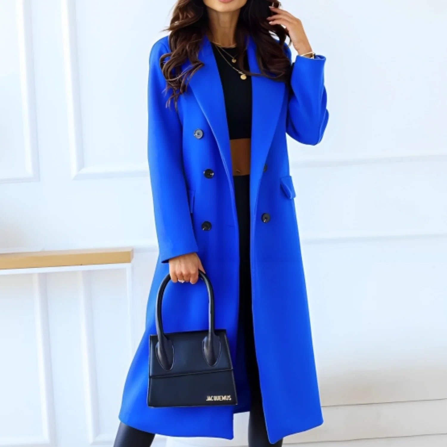 Amalia – Wool Blend Winter Coat With Lining and Button Closure