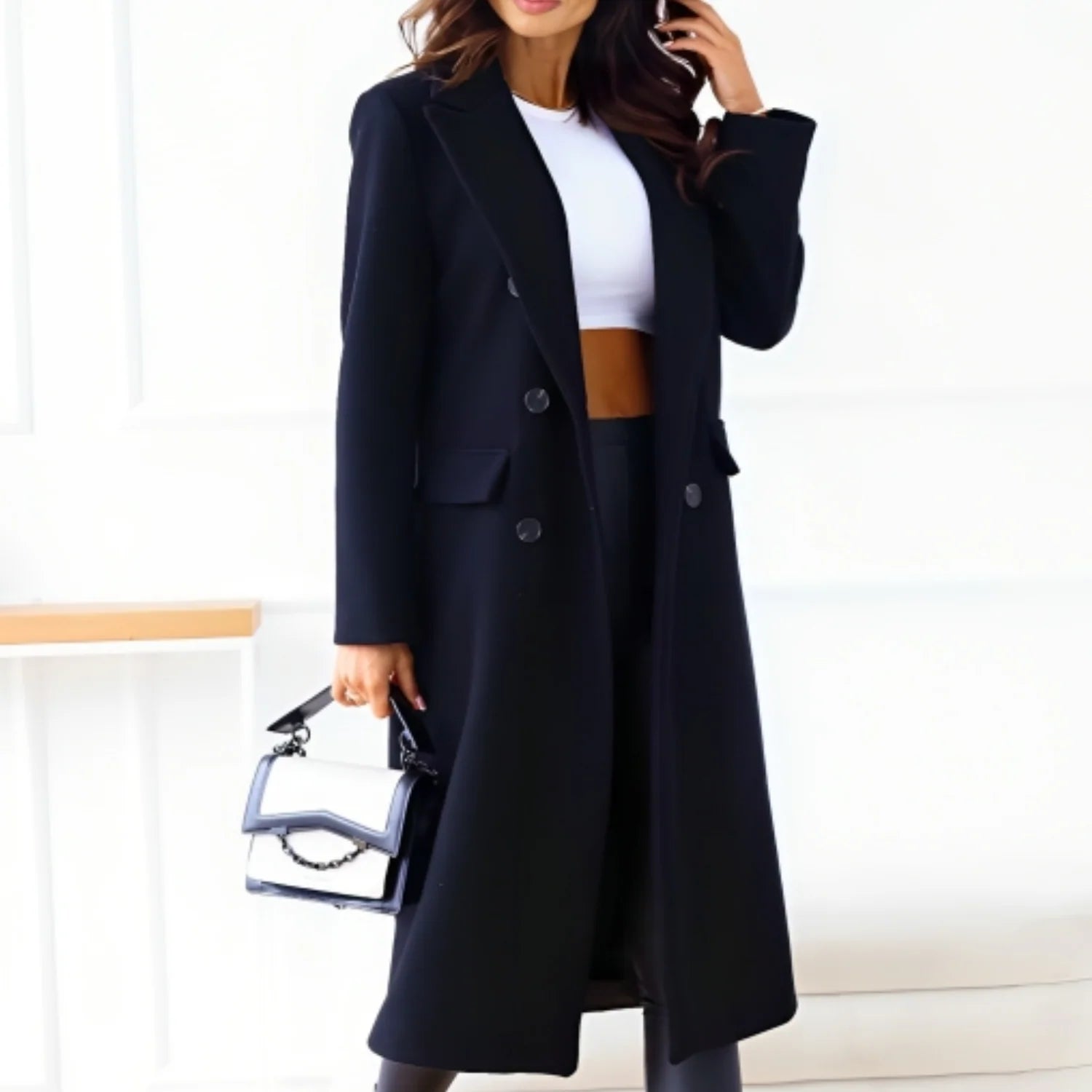 Amalia – Wool Blend Winter Coat With Lining and Button Closure
