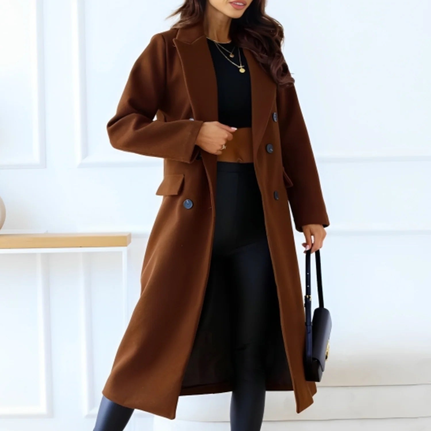Amalia – Wool Blend Winter Coat With Lining and Button Closure