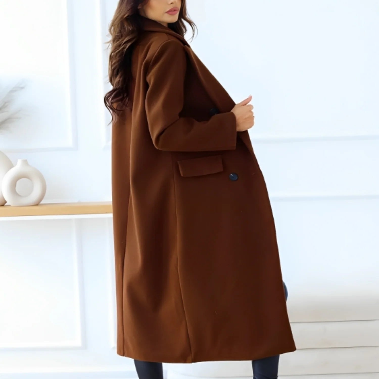 Amalia – Wool Blend Winter Coat With Lining and Button Closure