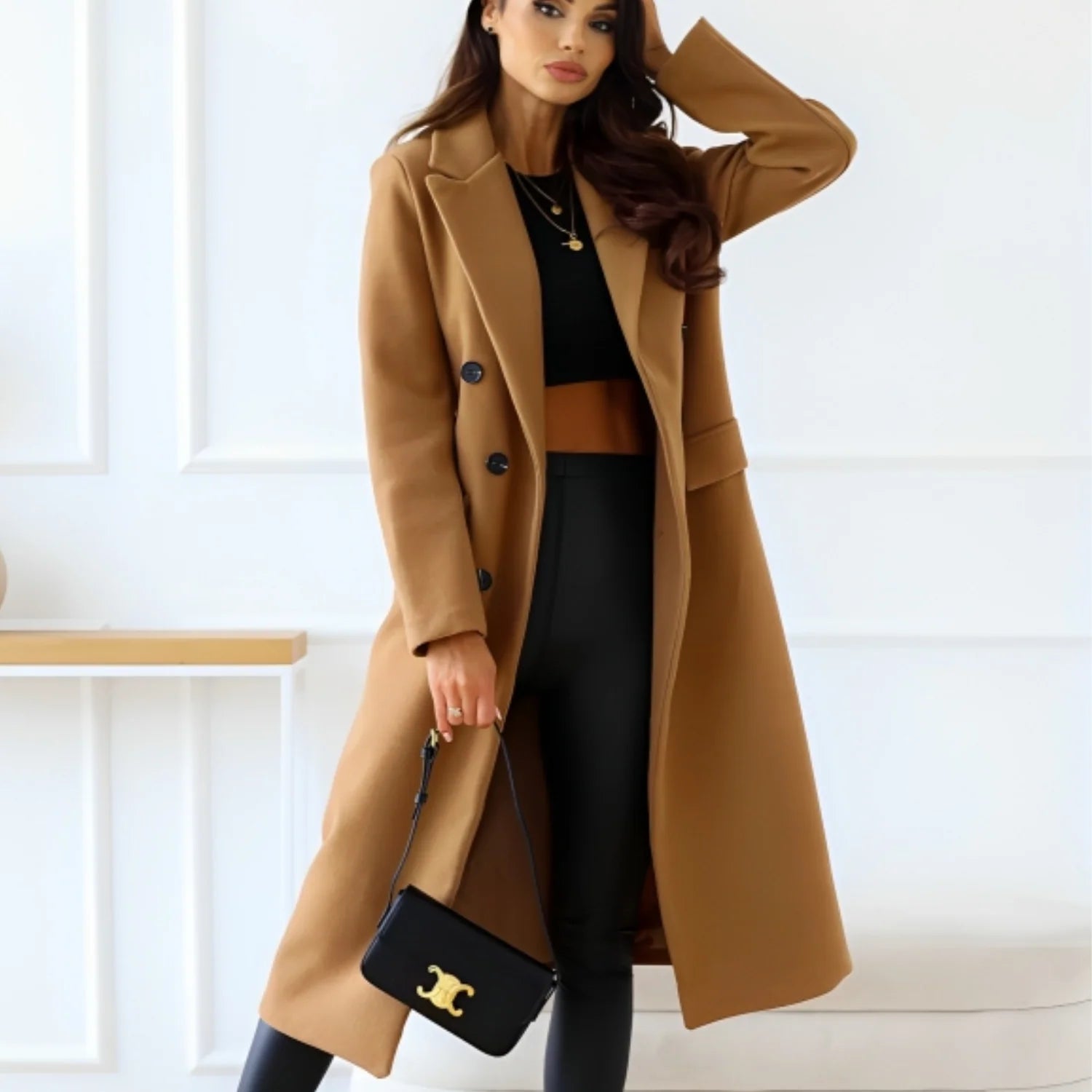 Amalia – Wool Blend Winter Coat With Lining and Button Closure