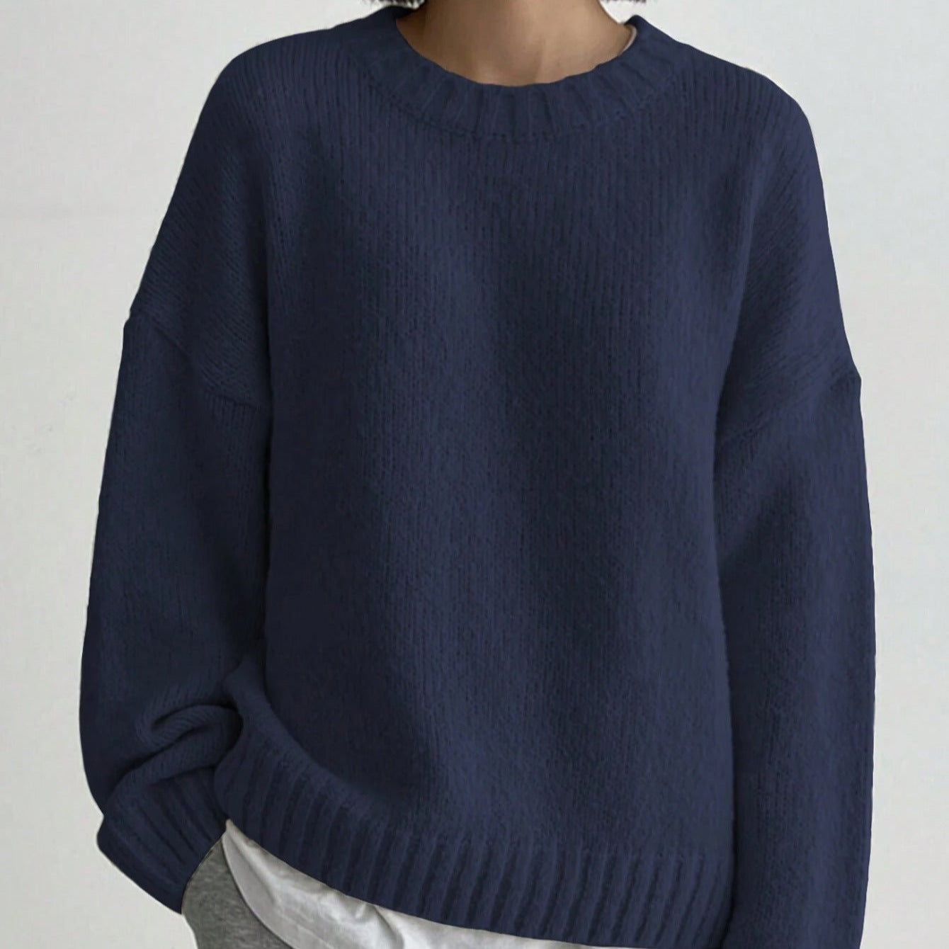 Almira – Oversized Knit Jumper With Crew Neck and Ribbed Trim