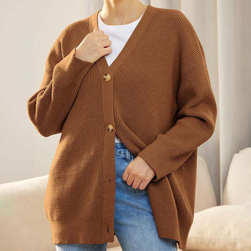 Alvara – Casual Knitted Cardigan With Ribbed Texture and Button Front