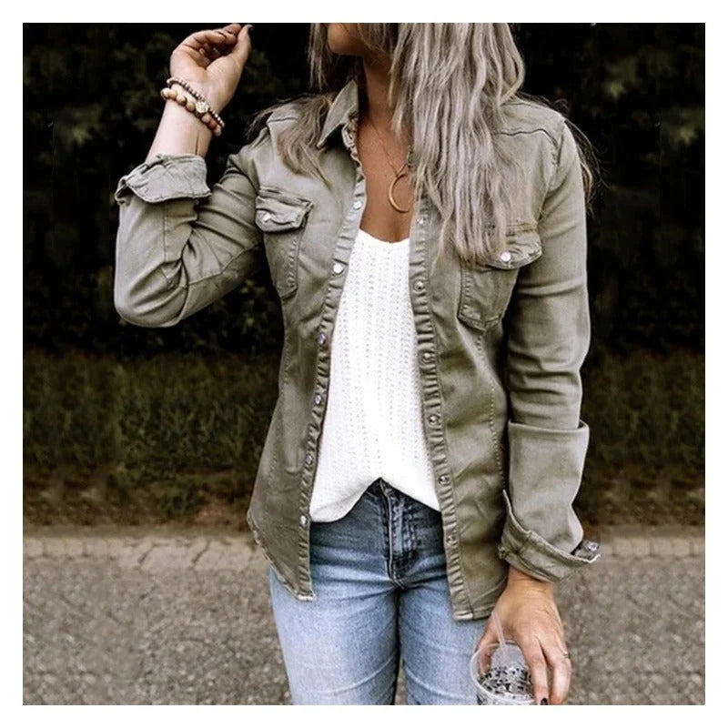 Serena – Denim Jacket With Button Front and Pocket Design