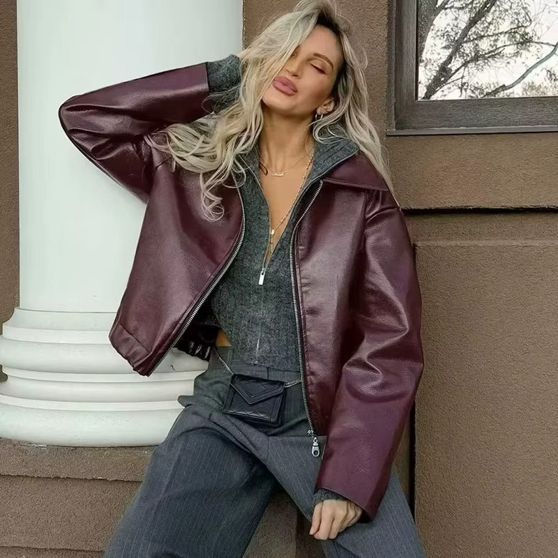 Brivona – PU Leather Jacket With Zip Closure