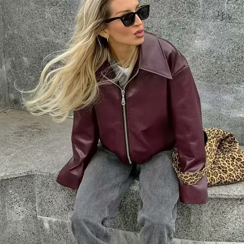 Brivona – PU Leather Jacket With Zip Closure