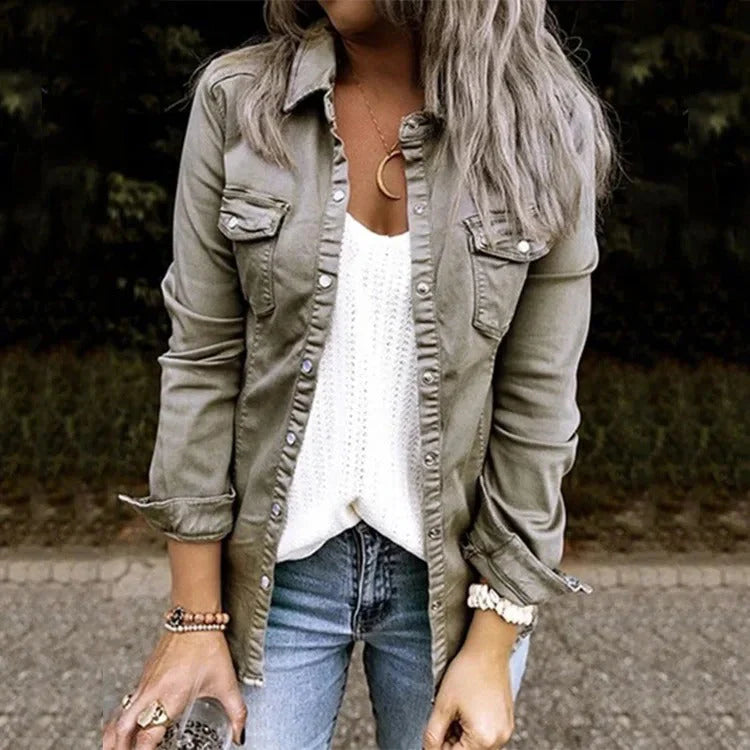 Serena – Denim Jacket With Button Front and Pocket Design