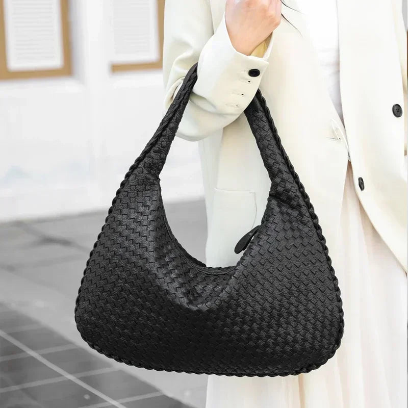 Maribel - Leather Hobo Shoulder Bag with Patchwork Design and Zipper Opening