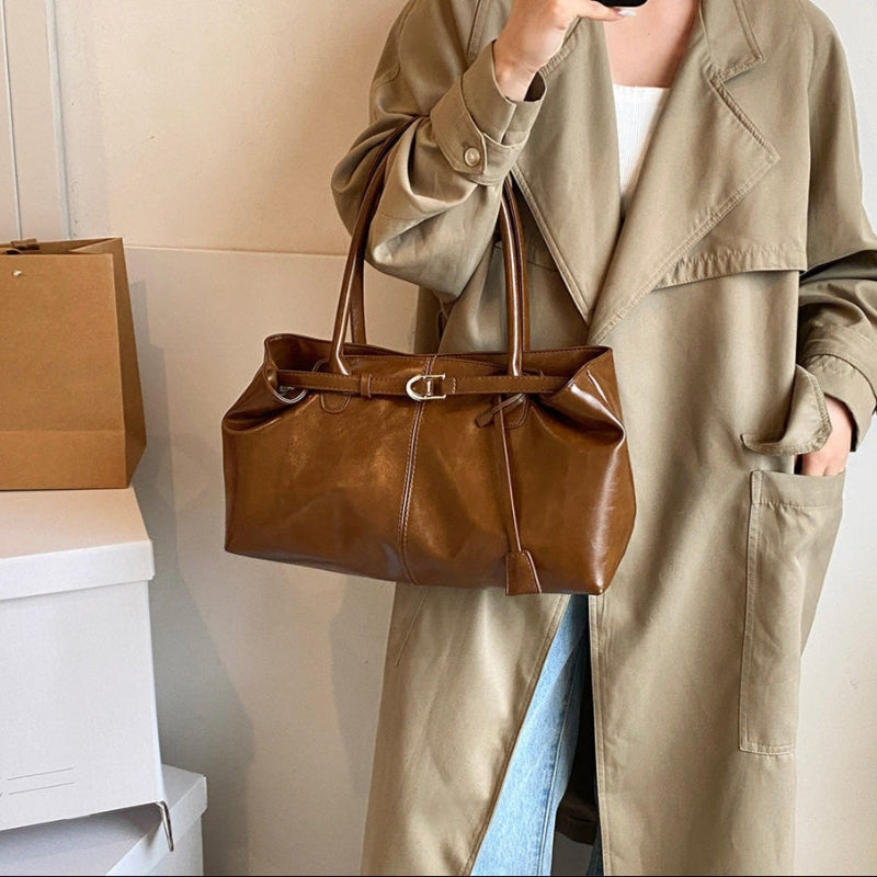 Amara - Synthetic Leather Handbag with Decorative Belt Detail