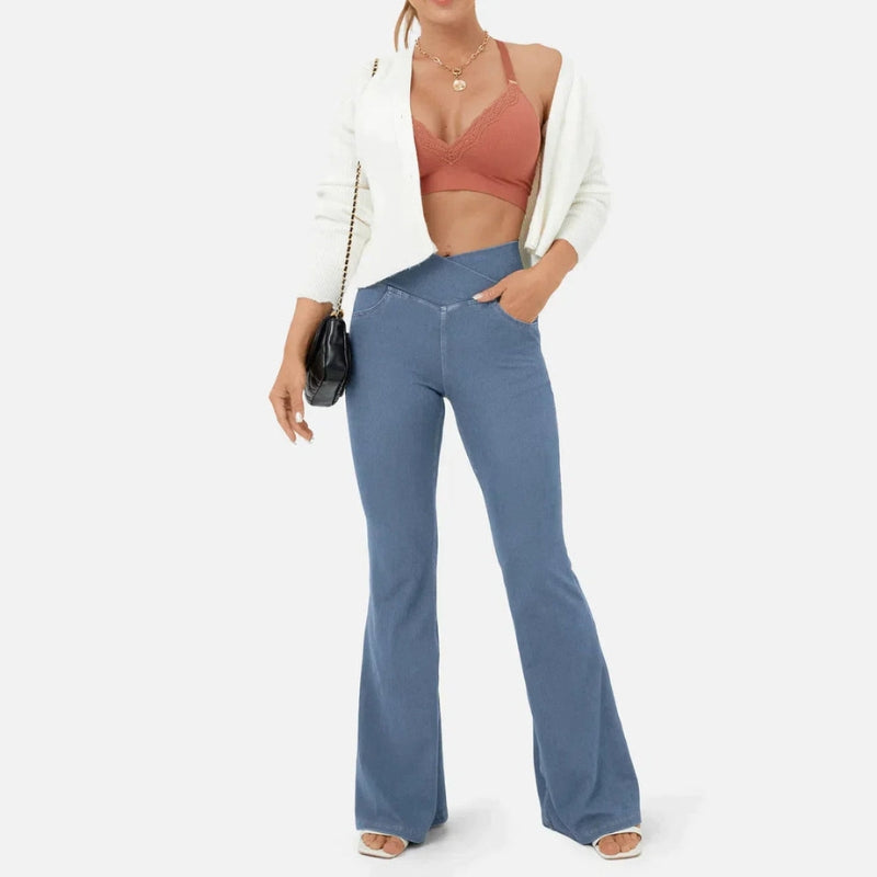 Aria – High Waist Flared Jeans with Crossing Waistband