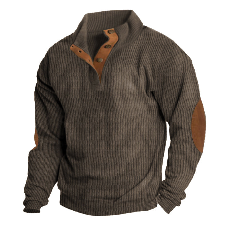 Elliot – Sweater with Button Collar and Reinforced Elbow Patches