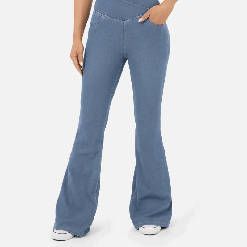 Aria – High Waist Flared Jeans with Crossing Waistband