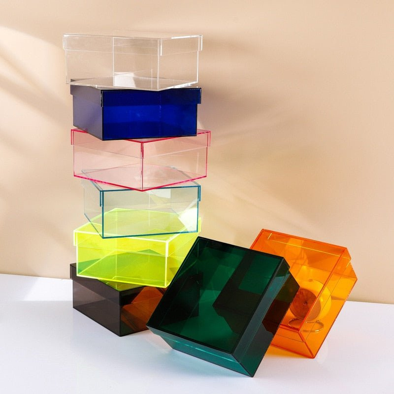 ClearNest – Acrylic Storage Box with Colorful Lid and Stackable Design