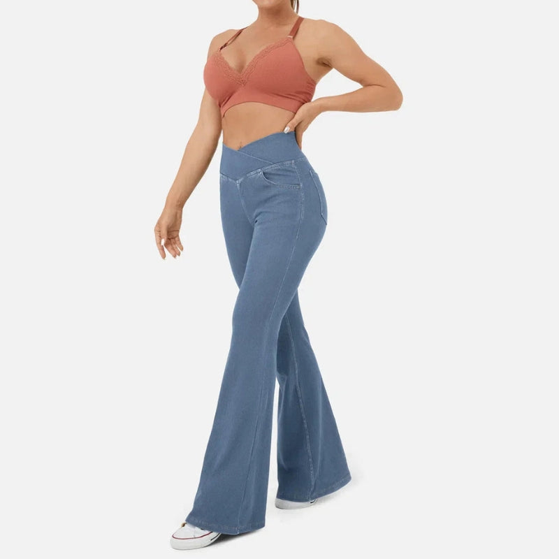 Aria – High Waist Flared Jeans with Crossing Waistband