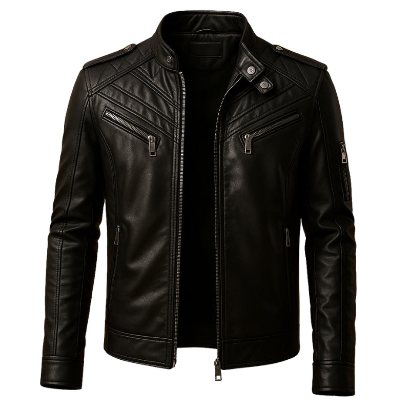 Simon – Long Sleeve Leather Jacket with Zip and Front Pockets