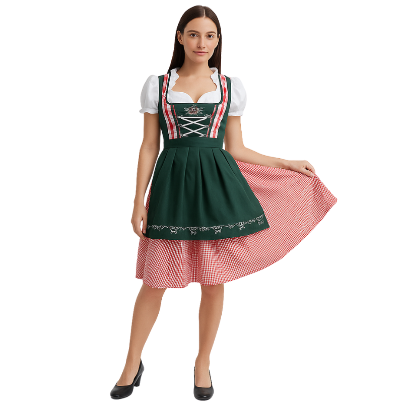 Emily – Short Sleeve Midi Dirndl Dress with Square Neckline