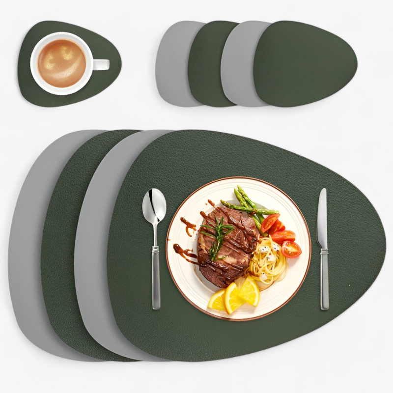 TableGrace – Double-Sided PU Leather Placemats and Coasters Set of 4