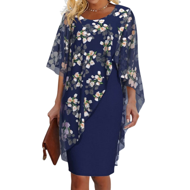 Liana – Floral Dress with Round Neckline and Short Sleeves