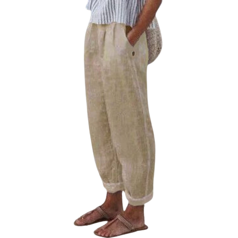 Natalia – Lightweight Flared Trousers with Elastic Waist and Side Pockets