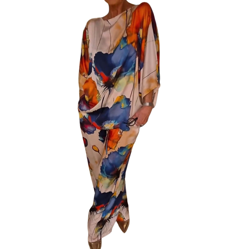 Alina – Two-Piece Satin Set with Round Neck and Floral Print
