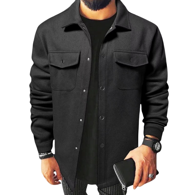 Mason – Button-Front Long Sleeve Shirt Jacket with Structured Collar and Chest Pockets