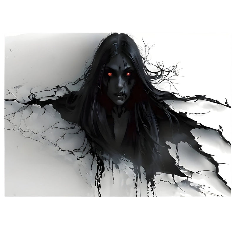 NightFright – 3D demon wall decoration with black hair and red eyes