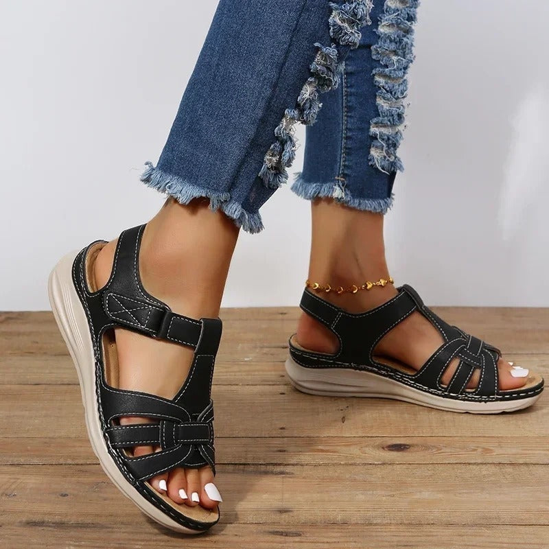 Aria – T-Strap Sandals with Knot Details and Adjustable Ankle Strap
