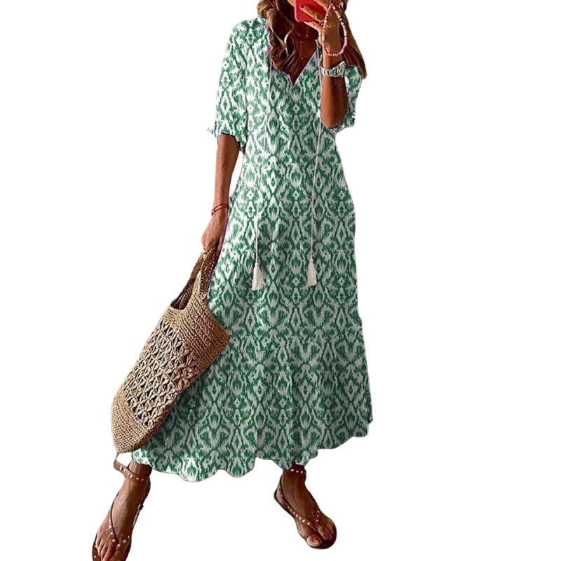 Isabelle – Casual Floral Print Dress with V-Neck and Short Sleeves