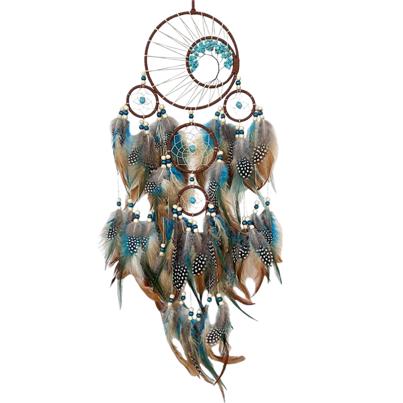 AuraNest – Turquoise Tree of Life Dream Catcher with Feather Accents
