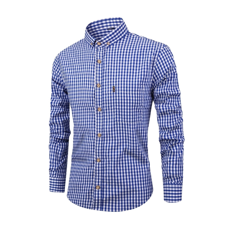 Ethan – Long Sleeve Button-Down Shirt with Gingham Check Pattern