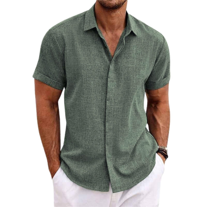 Emery – Short Sleeve Shirt with Turn Down Collar and Concealed Button Closure
