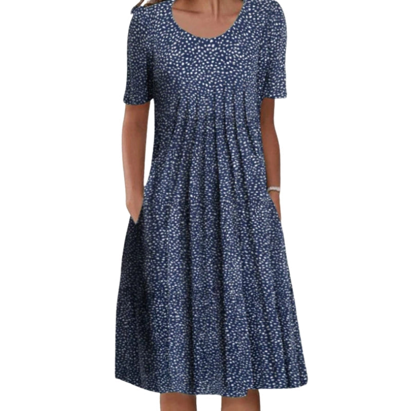 Isla – Floral Dress with Short Sleeves and Round Neck