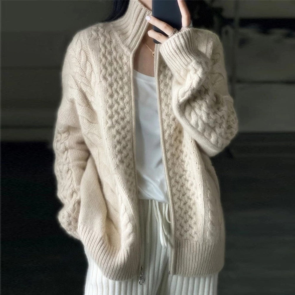 Sophie – Knitted Cardigan With Zip Front and High Collar
