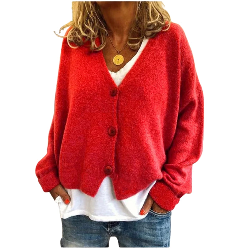 Diana – Long Sleeve Button-Front Cardigan with V-Neck