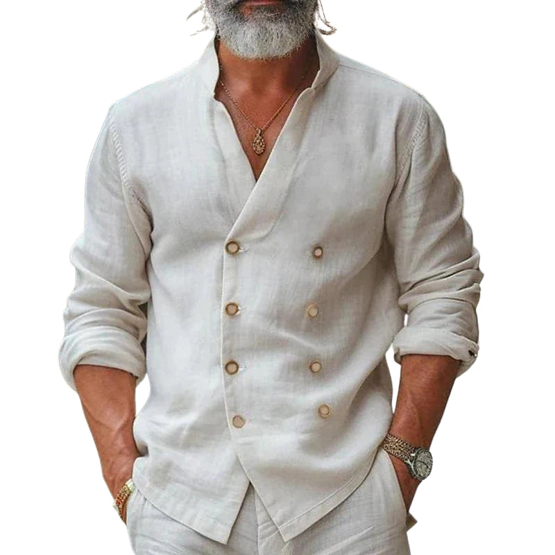 Elias – Long Sleeve V-Neck Shirt with Double-Breasted Wrap Design