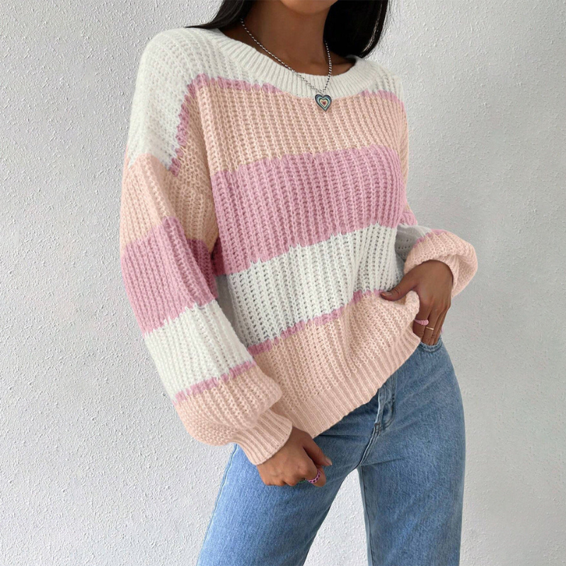 Aurelia – Knit Striped Jumper With Crew Neck and Long Sleeves
