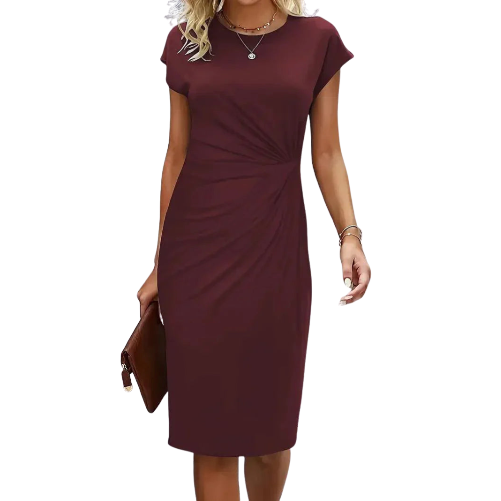 Leni – Midi Dress with Round Neckline and Ruched Side Design