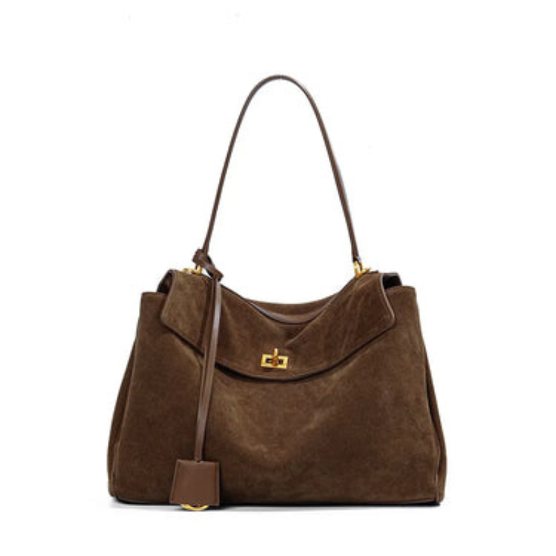Isolde - Large Faux Suede Handbag with Rectangular Shape