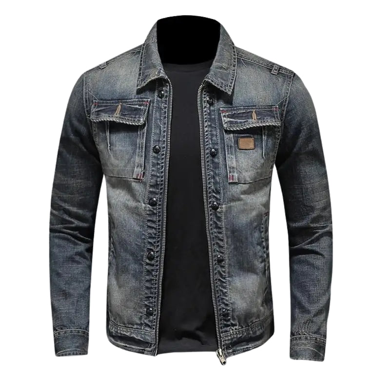 Marcus – Denim Jacket with Long Sleeves, Zip and Button Closure