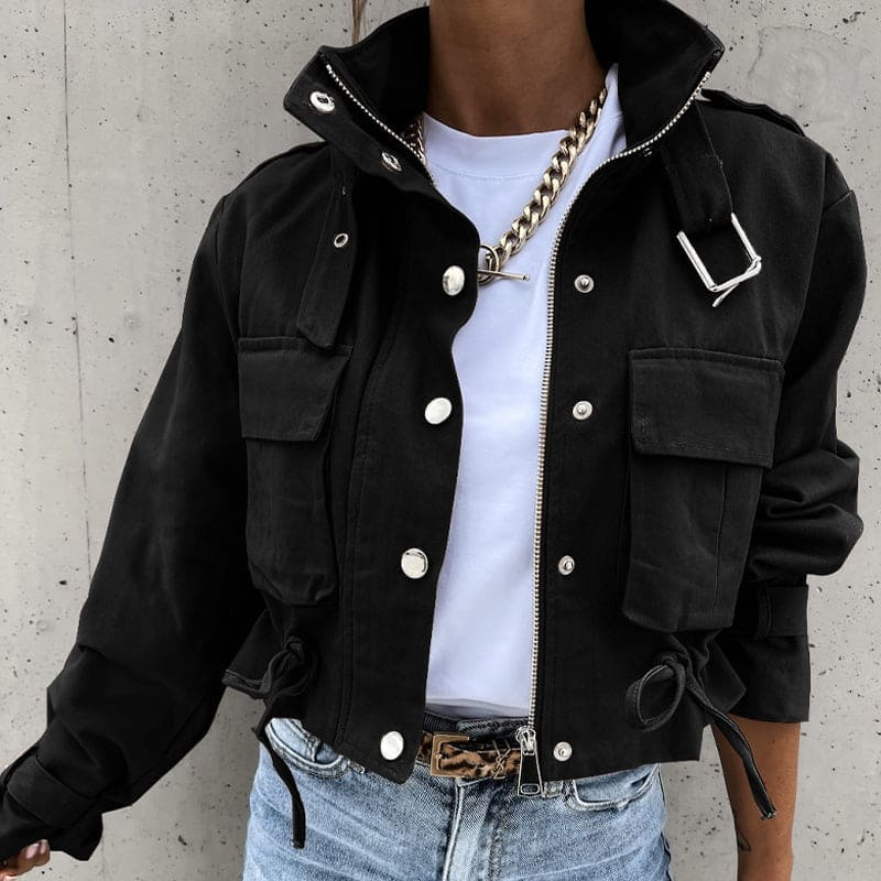 Sophia – Cropped Transition Jacket With Flap Pockets and Adjustable Waist