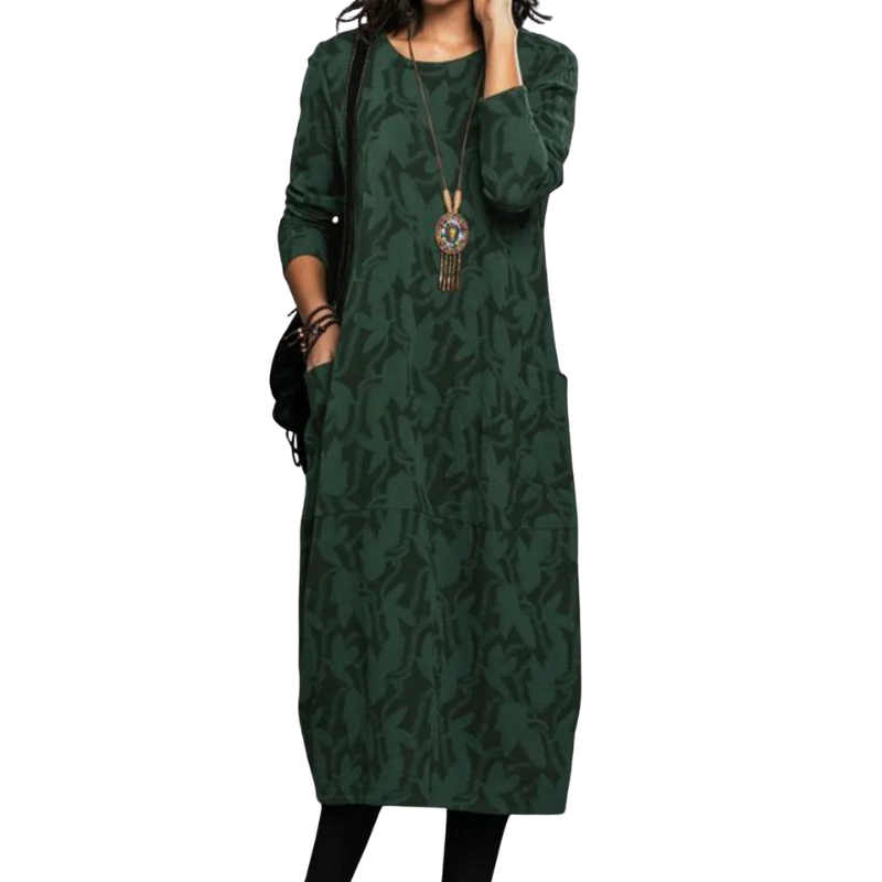 Elvina – Mid-Calf Dress with Floral Print and Side Pockets