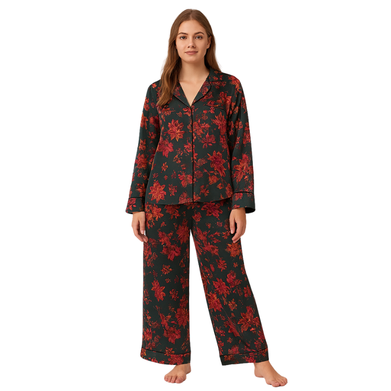 Amira – Floral V-Neck Long Sleeve Pajama Set