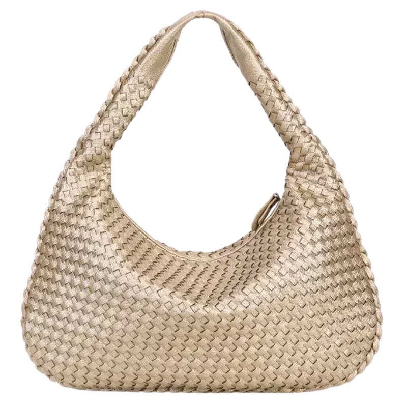 Maribel - Leather Hobo Shoulder Bag with Patchwork Design and Zipper Opening
