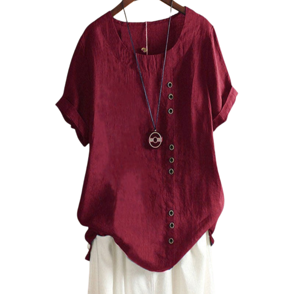 Amelie – Loose Fit Blouse with Round Neck and Short Sleeves